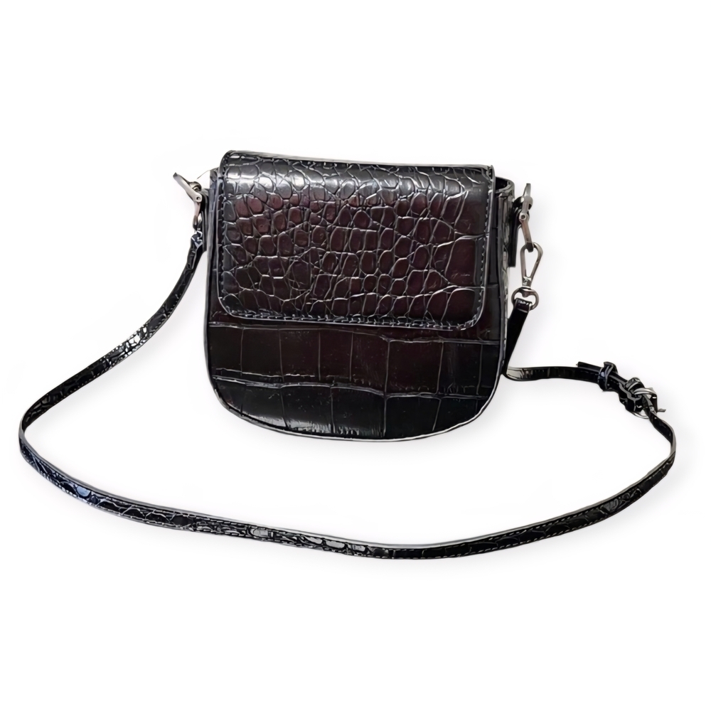 Zara Black Croc-Pattern Crossbody Bag